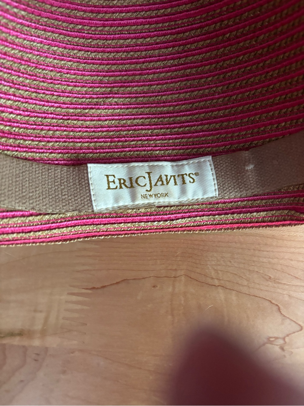 Eric Javits Pink and Natural Striped Packable Sun Hat